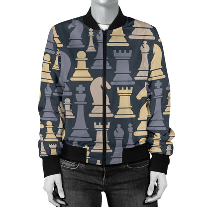 Chess Pattern Print Design 04 Women's Bomber Jacket