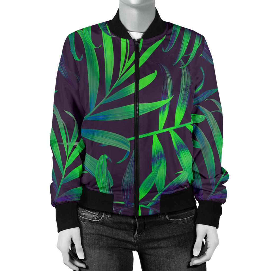 Palm Leaves Pattern Print Design PL01 Women Bomber Jacket