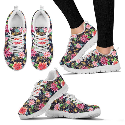 Dahlia Pattern Print Design DH02 Sneakers White Bottom Shoes