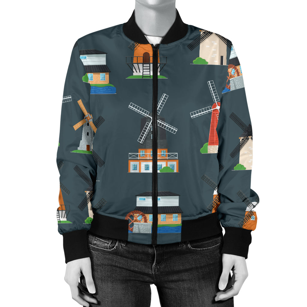 Windmill Pattern Print Design 04 Women's Bomber Jacket