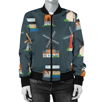 Windmill Pattern Print Design 04 Women's Bomber Jacket