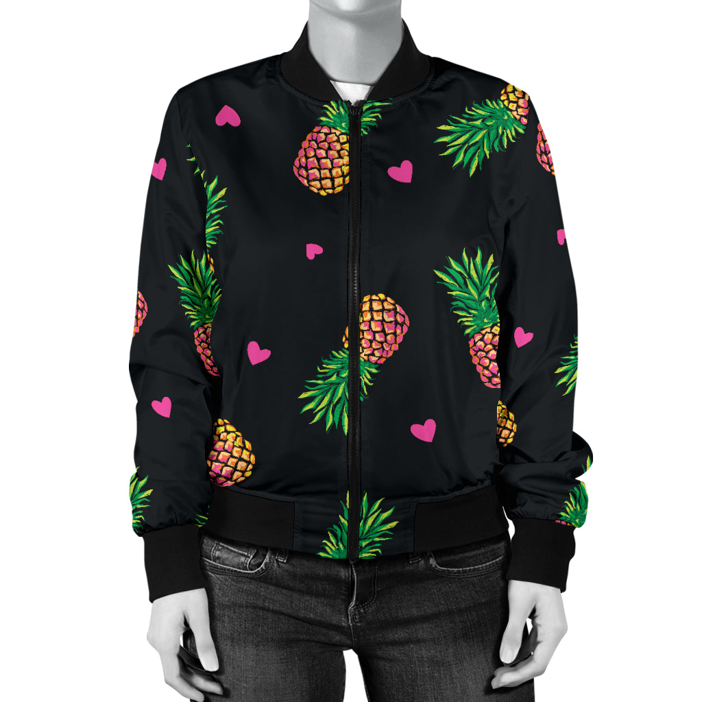 Neon Pineapple Pattern Print Design A04 Women's Bomber Jacket