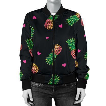 Neon Pineapple Pattern Print Design A04 Women's Bomber Jacket