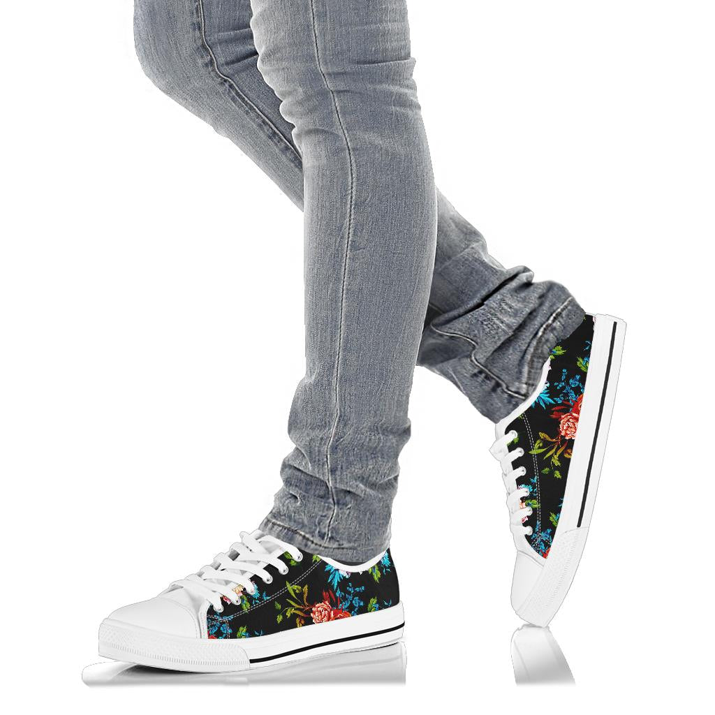 Peony Pattern Print Design PE07 White Bottom Low Top Shoes