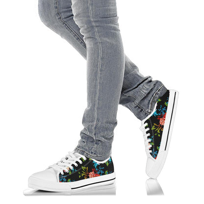 Peony Pattern Print Design PE07 White Bottom Low Top Shoes