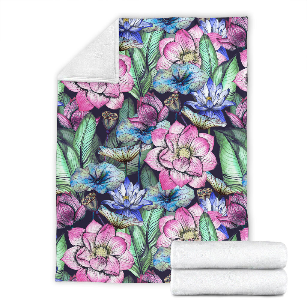 Water Lily Pattern Print Design WL07 Fleece Blanket