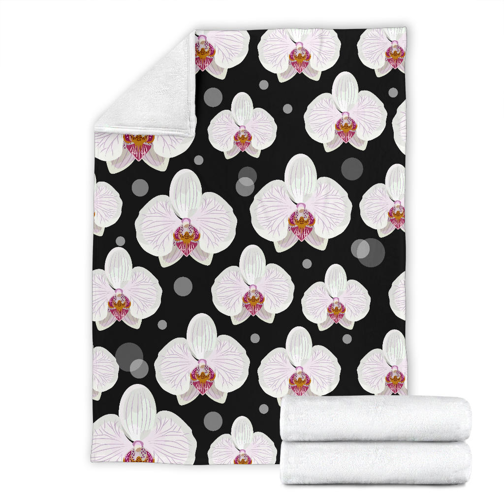 Orchid White Pattern Print Design OR09 Fleece Blanket