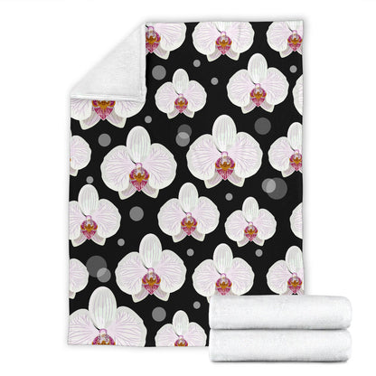 Orchid White Pattern Print Design OR09 Fleece Blanket