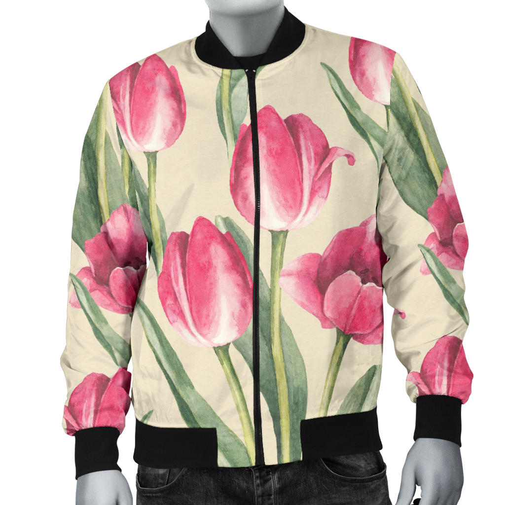 Tulip Pink Pattern Print Design TP06 Men Bomber Jacket