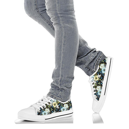 Anemone Pattern Print Design AM03 White Bottom Low Top Shoes