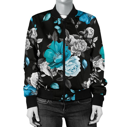 Rose Pattern Print Design A02 Women's Bomber Jacket