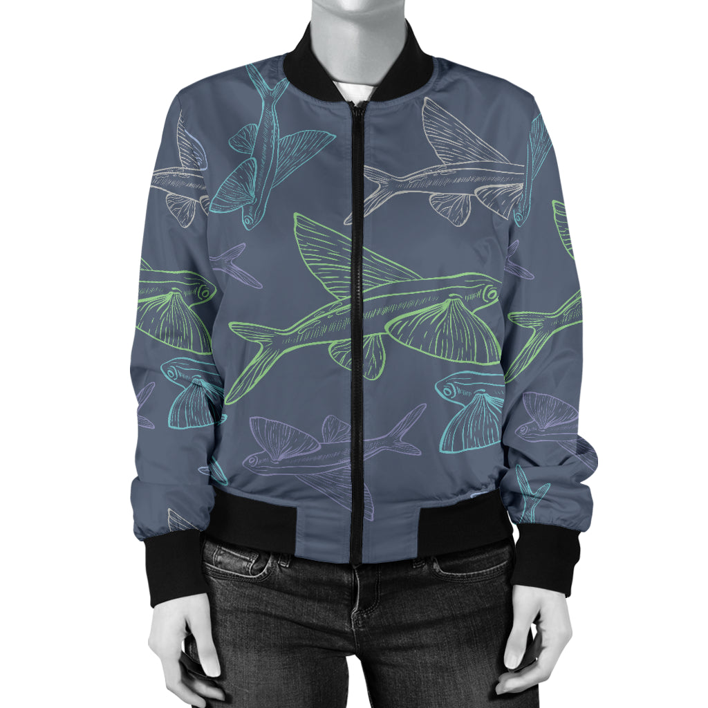 Flying Fish Pattern Print Design 02 Women's Bomber Jacket