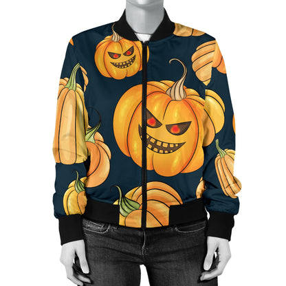 Pumpkin Halloween Pattern Print Design A04 Women's Bomber Jacket