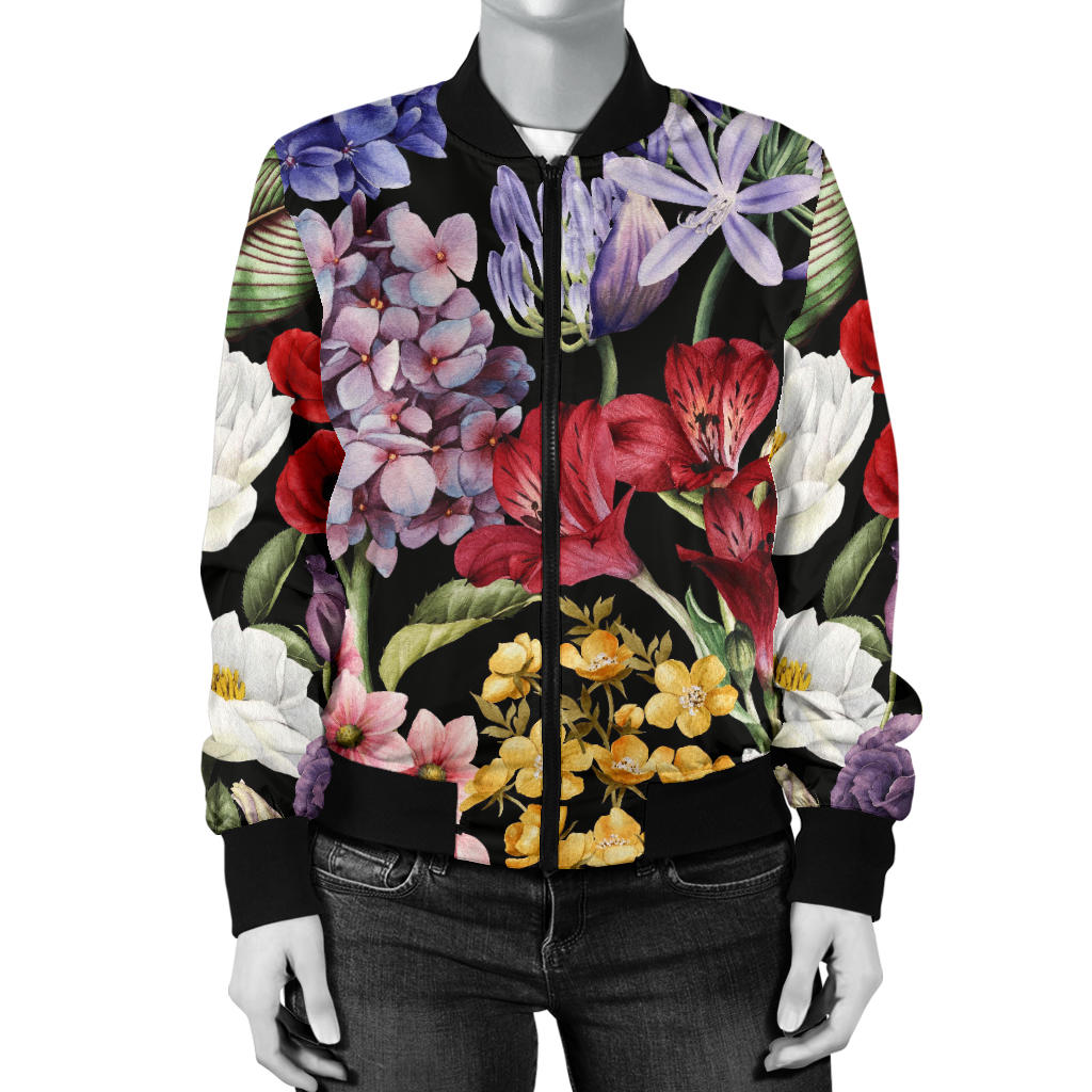 Summer Floral Pattern Print Design SF04 Women Bomber Jacket