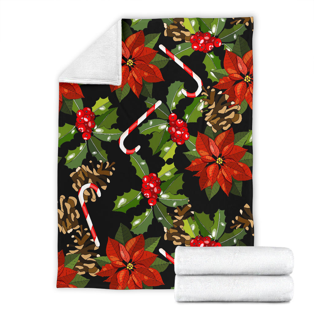 Poinsettia Pattern Print Design POT01 Fleece Blanket