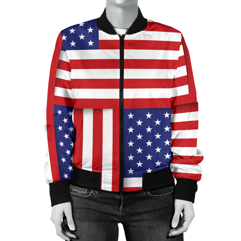 Patriotic US Flag Pattern Print Design A01 Women's Bomber Jacket