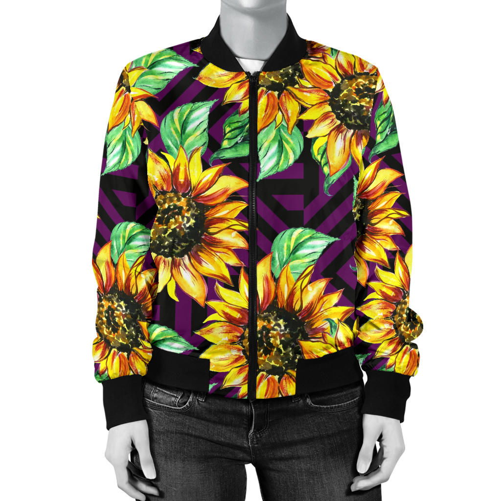Sunflower Pattern Print Design SF012 Women Bomber Jacket