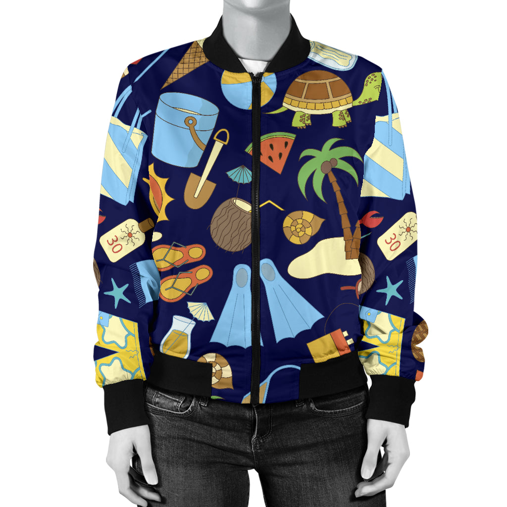 Beach Themed Pattern Print Design 04 Women's Bomber Jacket