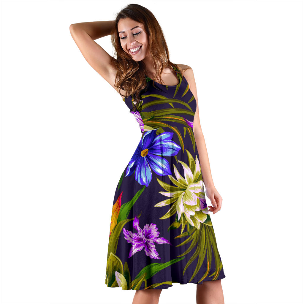 Water Lily Pattern Print Design WL08 Midi Dress