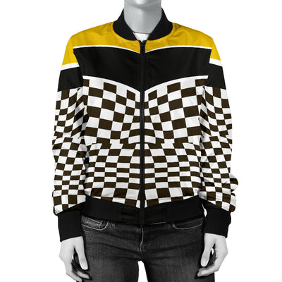 Checkered Pattern Print Design 02 Women's Bomber Jacket