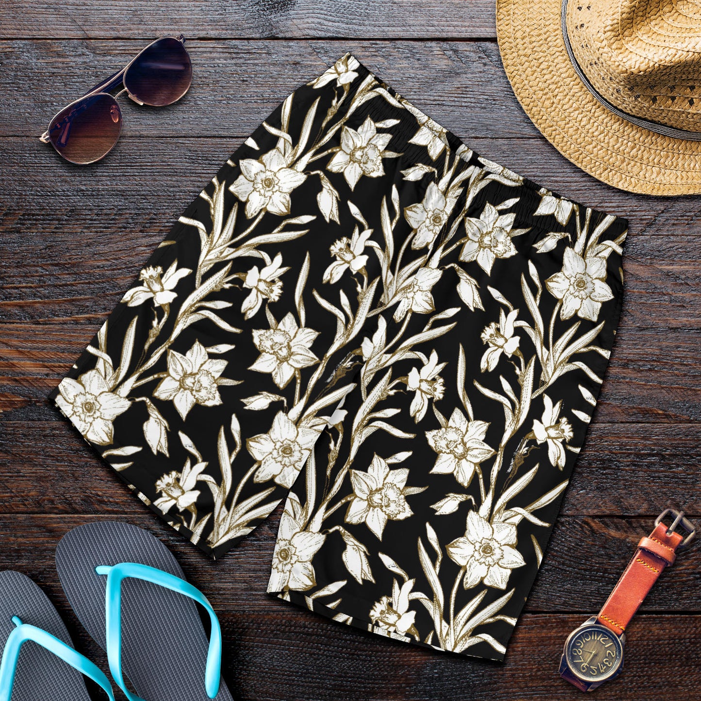 Daffodils Pattern Print Design DF06 Mens Shorts