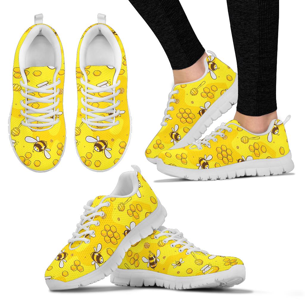Bee Pattern Print Design BEE01 Sneakers White Bottom Shoes