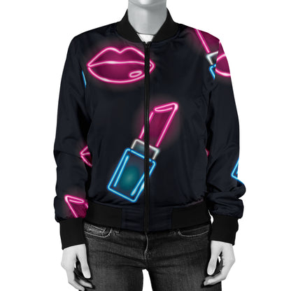 Lipstick Color Neon Pattern Print Design 03 Women's Bomber Jacket