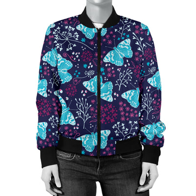 Butterfly Pattern Print Design 011 Women's Bomber Jacket