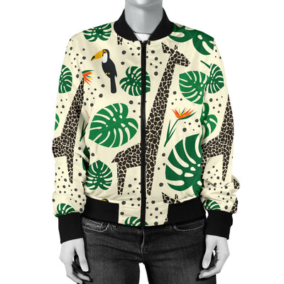 Rainforest Giraffe Pattern Print Design A02 Women's Bomber Jacket