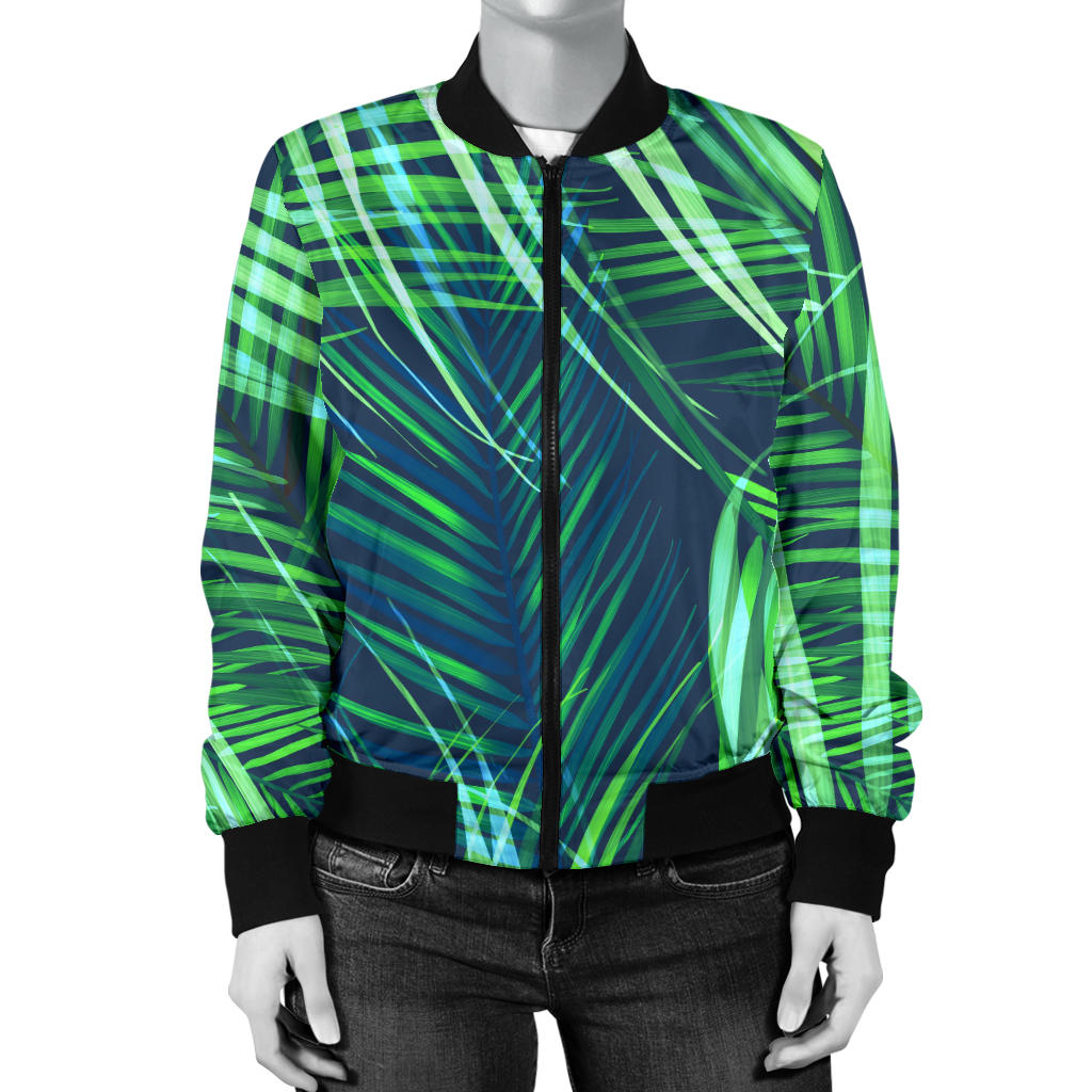 Palm Leaves Pattern Print Design PL02 Women Bomber Jacket
