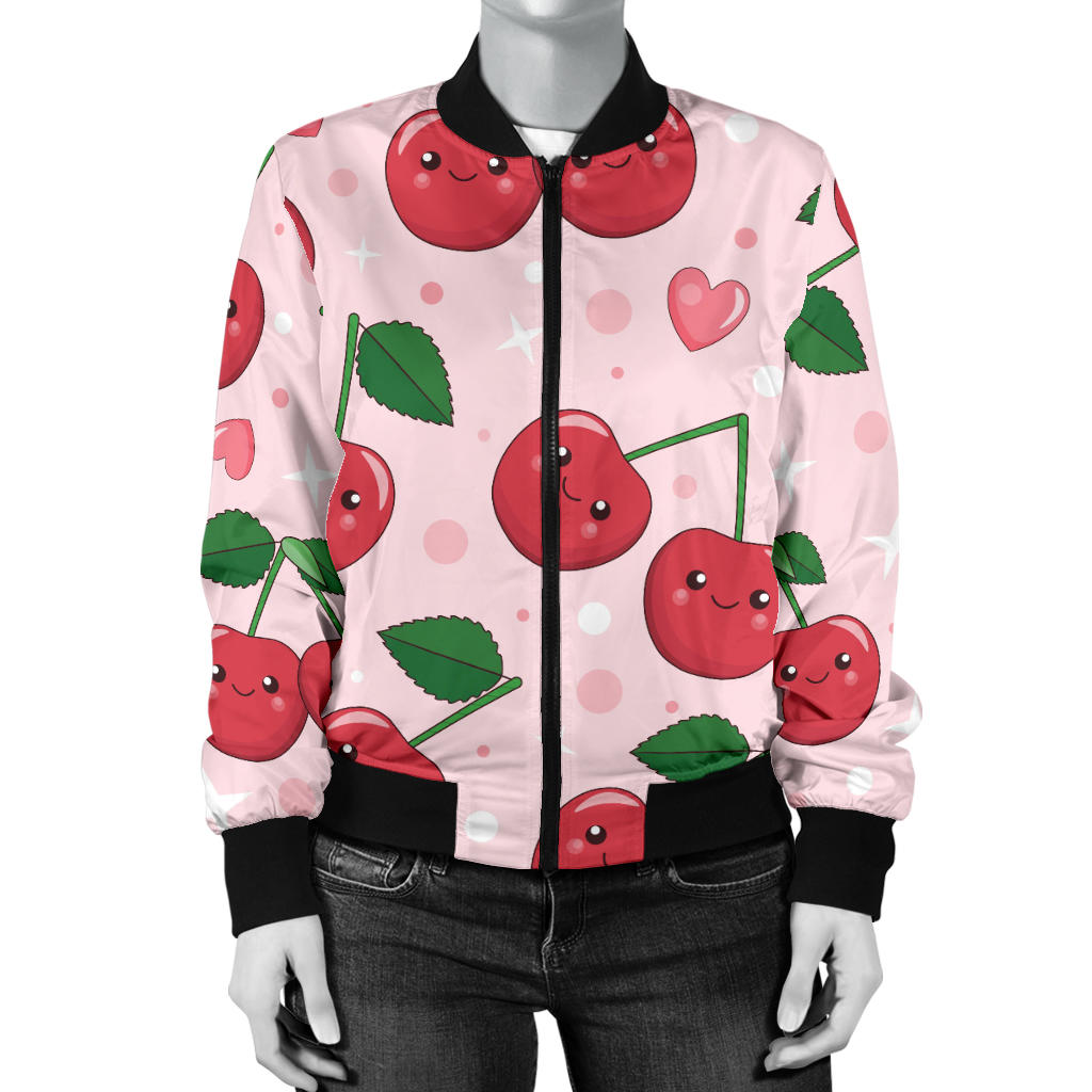 Cherry Pattern Print Design CH02 Women Bomber Jacket