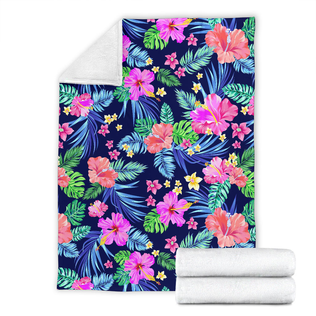 Neon Hibiscus Pattern Print Design HB016 Fleece Blanket