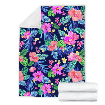 Neon Hibiscus Pattern Print Design HB016 Fleece Blanket