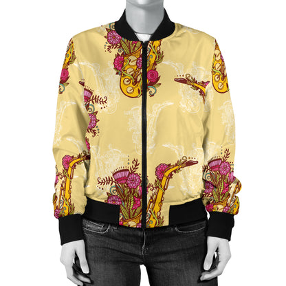 Saxophone Pattern Print Design 04 Women's Bomber Jacket