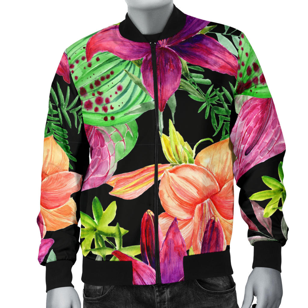 Amaryllis Pattern Print Design AL09 Men Bomber Jacket