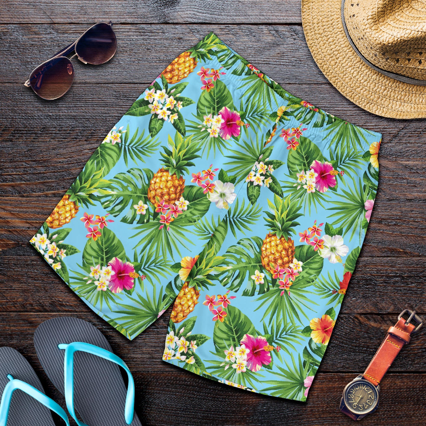 Pineapple Hawaiian flower Tropical  Mens Shorts