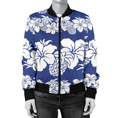 Hawaiian Themed Pattern Print Design H07 Women Bomber Jacket