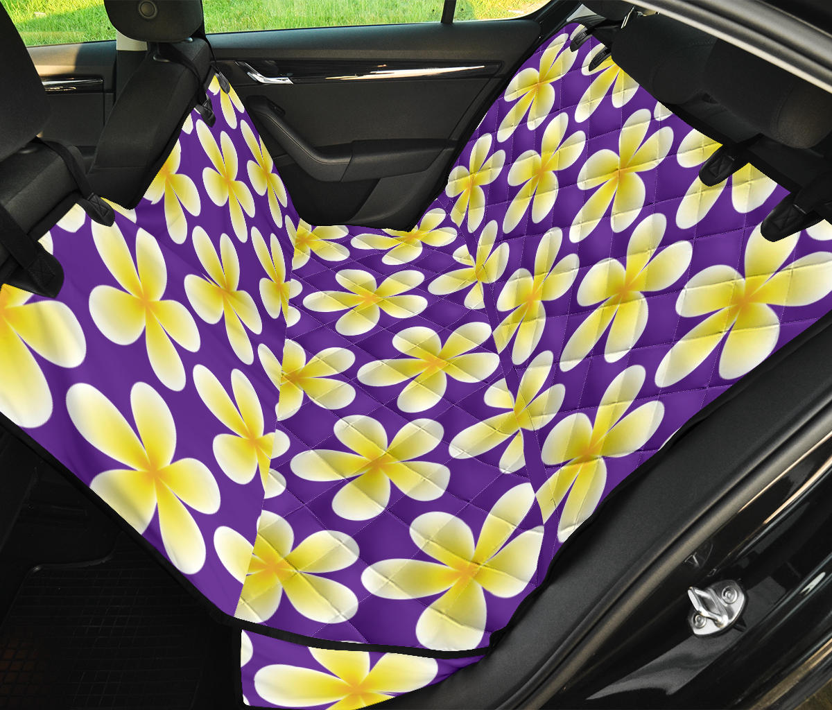 Yellow Plumeria Pattern Print Design PM05 Rear Dog  Seat Cover