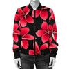 Red Plumeria Pattern Print Design PM025 Women Bomber Jacket