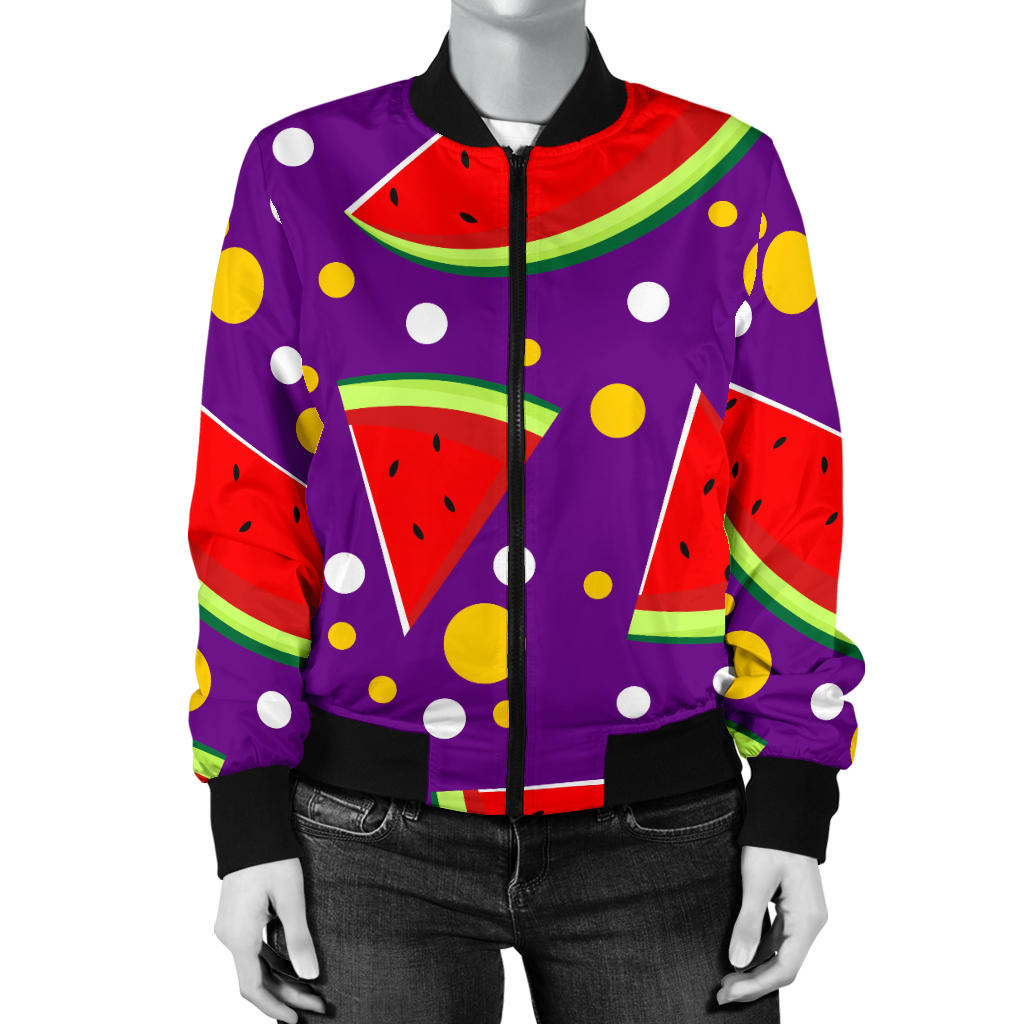 Watermelon Pattern Print Design WM010 Women Bomber Jacket