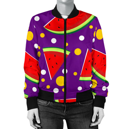 Watermelon Pattern Print Design WM010 Women Bomber Jacket