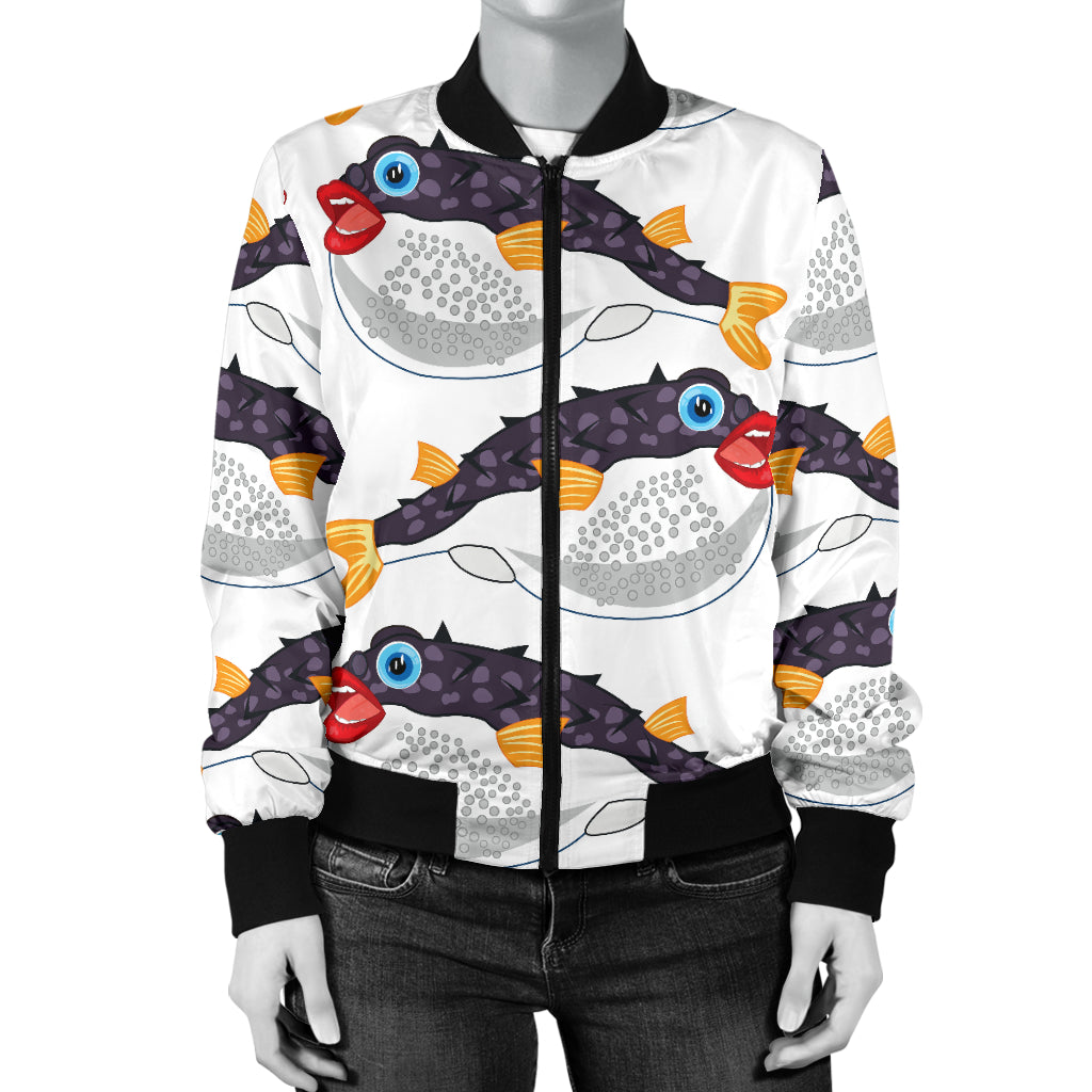 Fugu Pattern Print Design 03 Women's Bomber Jacket