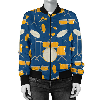 Drum Set Pattern Print Design 03 Women's Bomber Jacket