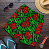 Red Hibiscus Embroidered Pattern Print Design HB032 Mens Shorts