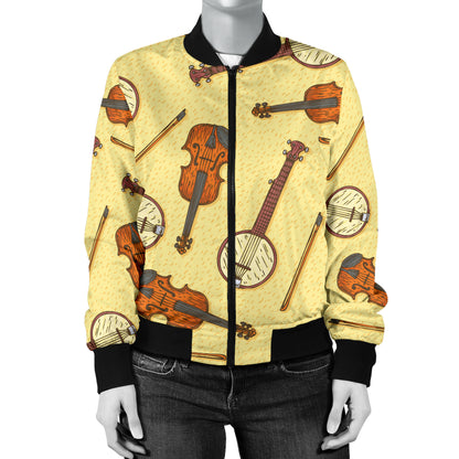 Banjo Violin Pattern Print Design 01 Women's Bomber Jacket