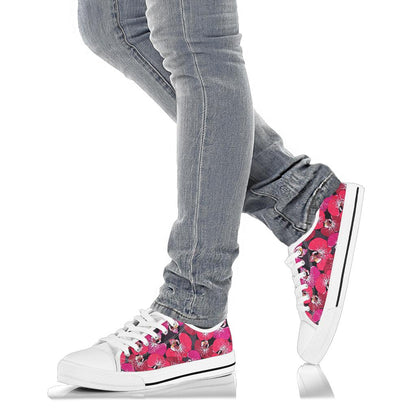 Orchid Red Pattern Print Design OR05 White Bottom Low Top Shoes