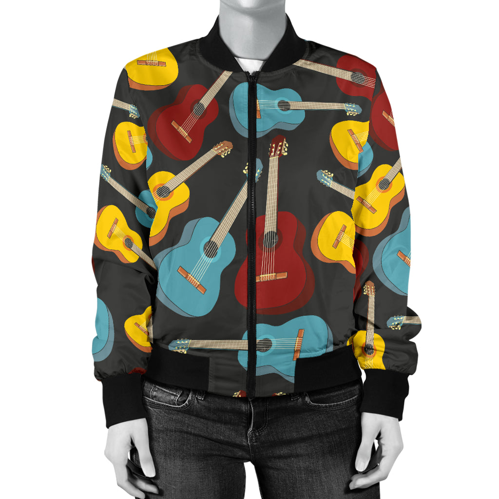 Acoustic Guitar Pattern Print Design 01 Women's Bomber Jacket