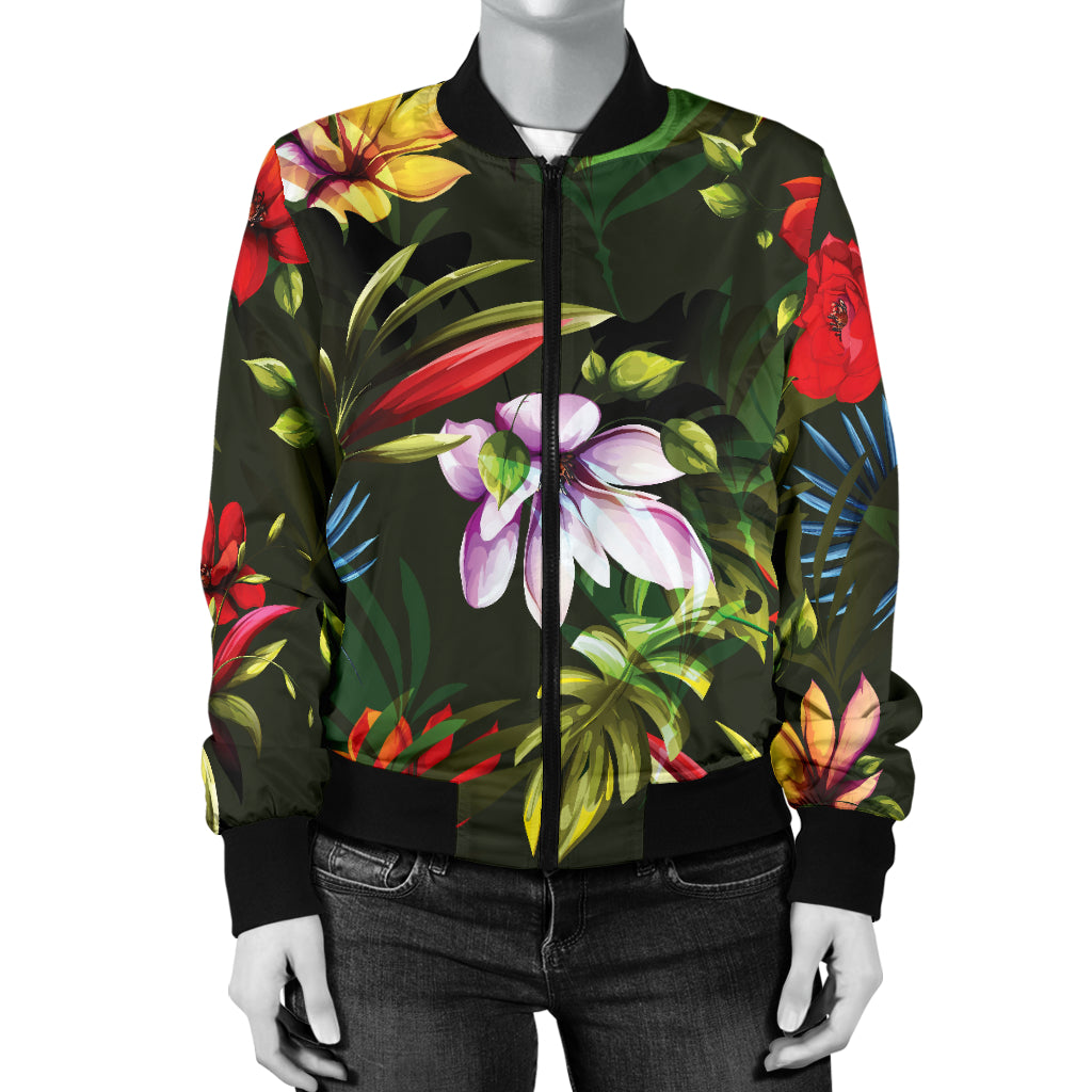 Magnolia Pattern Print Design 02 Women's Bomber Jacket
