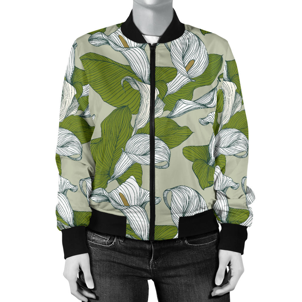 Lily Pattern Print Design LY08 Women Bomber Jacket