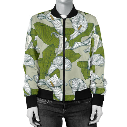 Lily Pattern Print Design LY08 Women Bomber Jacket